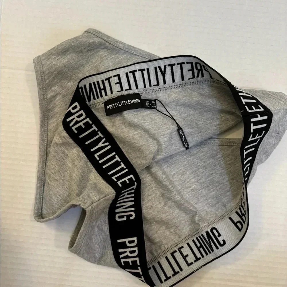 PRETTYLITTLETTHING GREY JERSEY LOGO TAPE LINGERIE SET